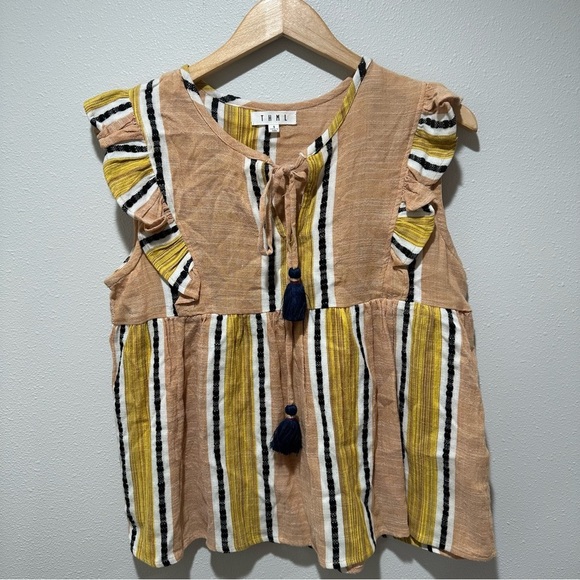 THML June Stripe Boho Ruffle Sleeve Top - Picture 2 of 8